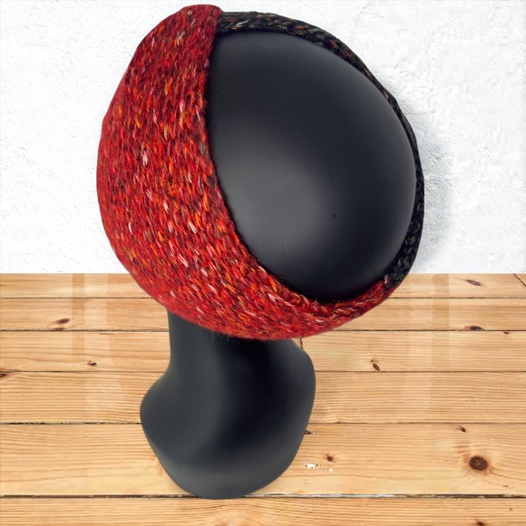 Handmade Cotton Alpaca Tweed Knit Twist Ear Warmers  Charcoal & Strawberry Red - Picture 7 of 10